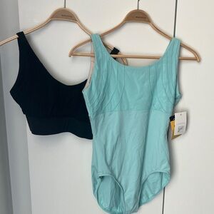 CAPEZIO Skylight Breeze Tank Leotard in Seafoam XL and Skylight Top BLK in L NWT